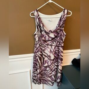 Abria Purple Sleeveless Cowl Neck Midi Sundress Abstract Artsy